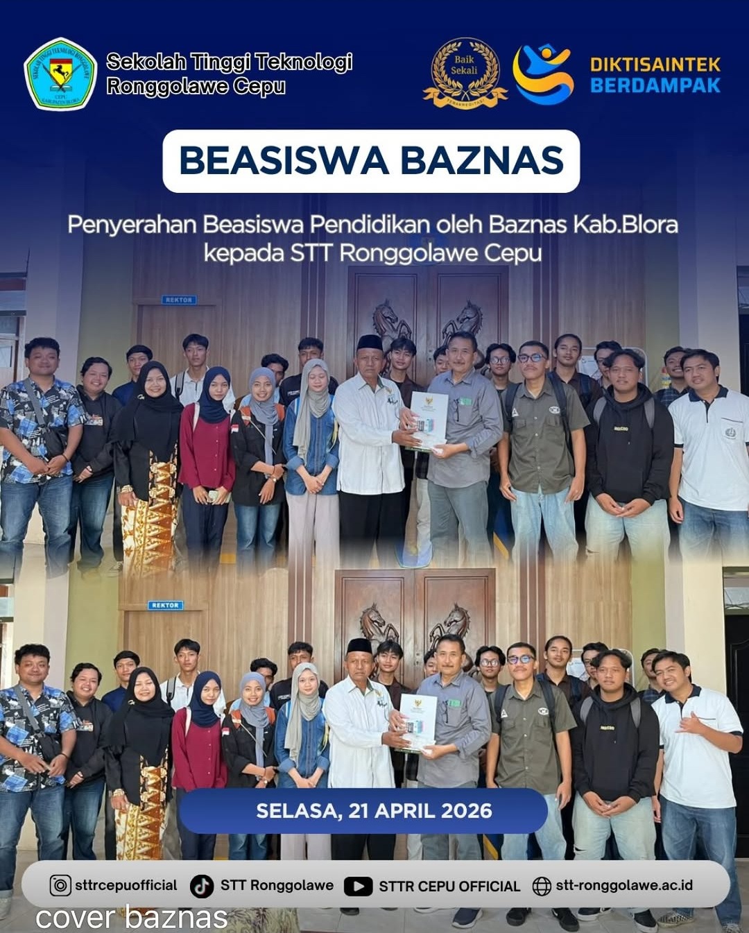 Penyerahan beasiswa dari BAZNAS Blora kepada STT Ronggolawe (STTR) Cepu