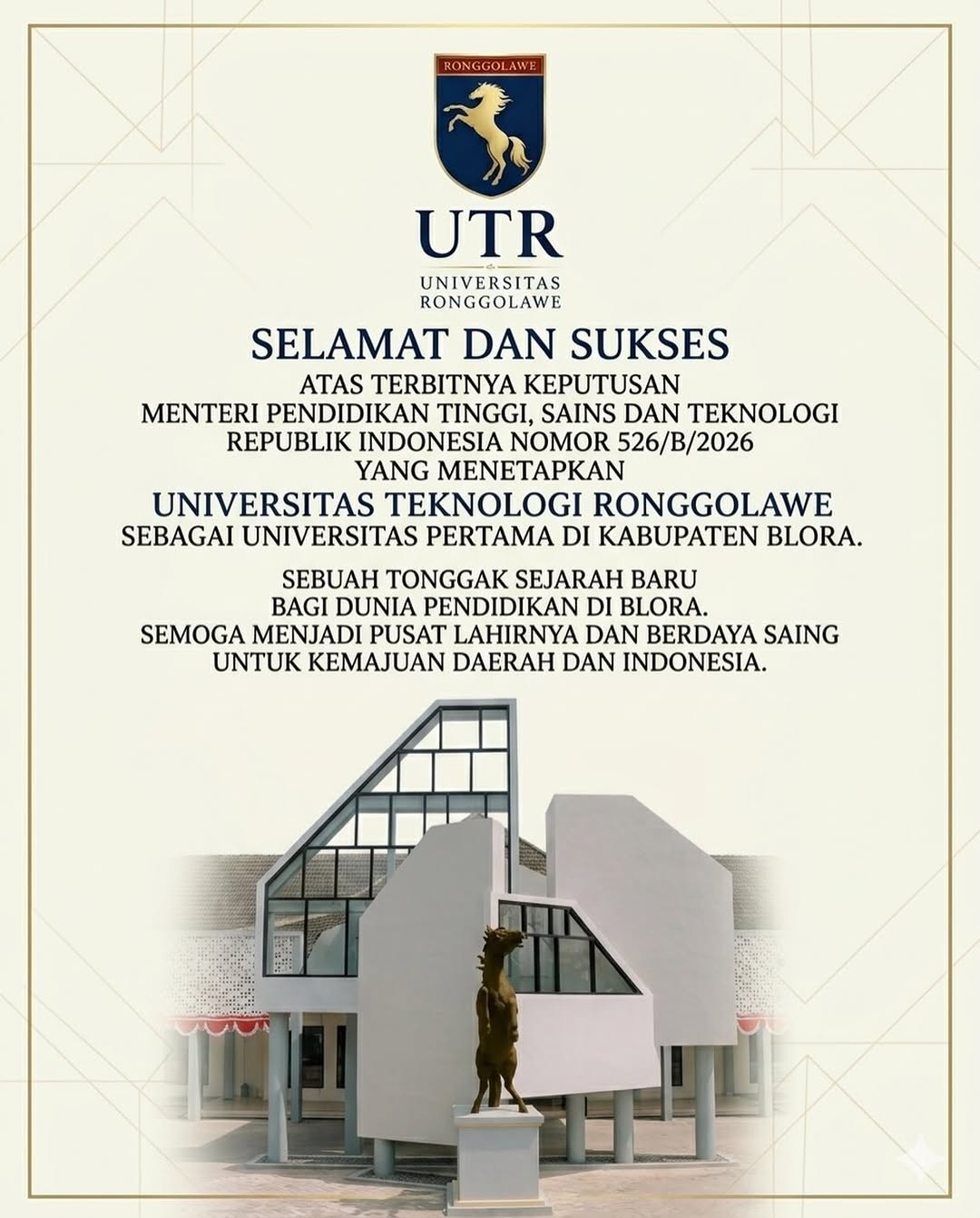 STT Ronggolawe resmi bertransformasi menjadi Universitas Teknologi Ronggolawe.