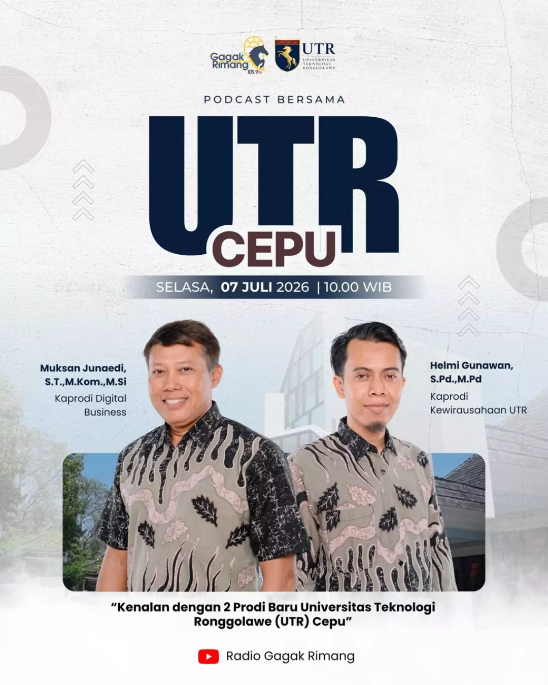 Kampus UTR Cepu, sekarang membuka Prodi Baru. Simak Podcast seru bersama Kampus UTR Cepu.