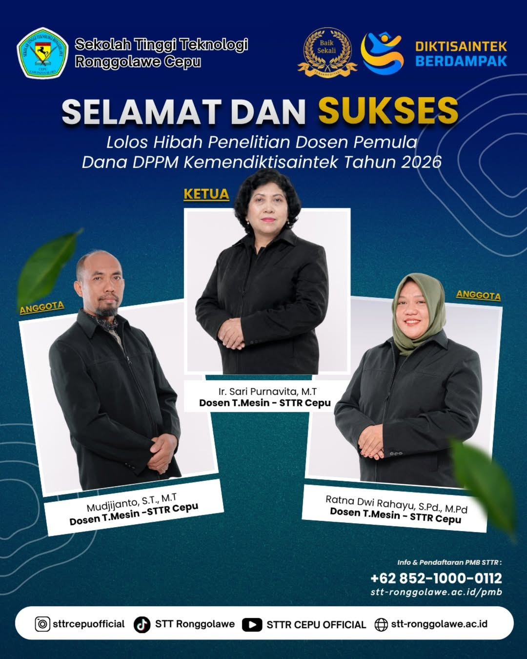 STTR Cepu Kembali Torehkan Prestasi, Dosen Lolos Hibah Penelitian DPPM 2026 dengan Riset Biodiesel Inovatif