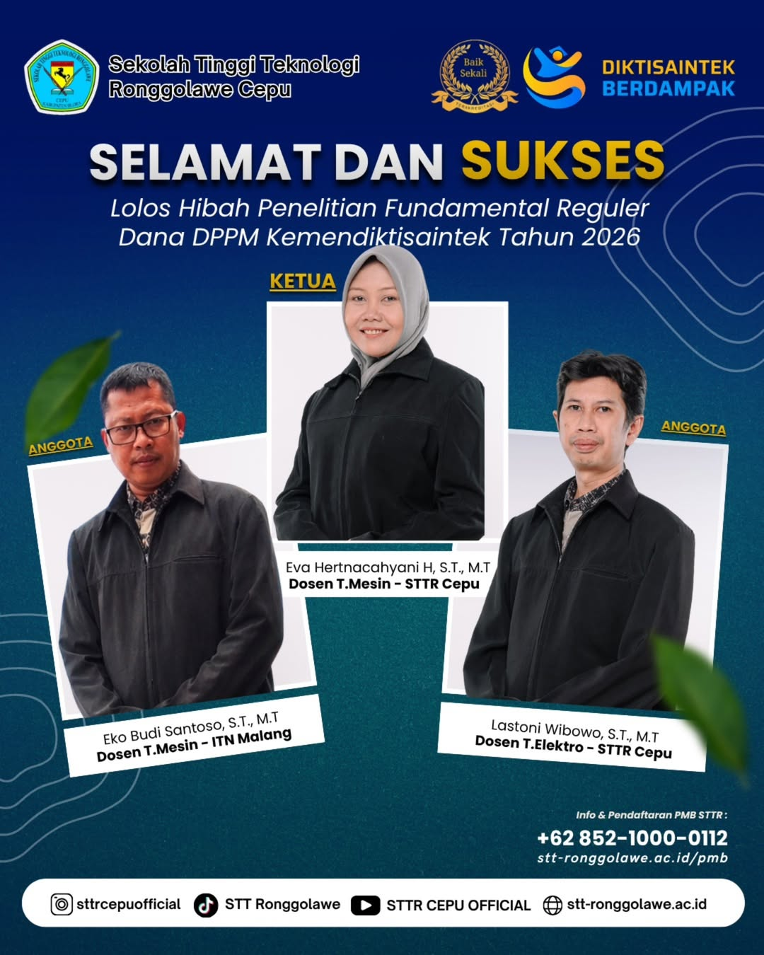 STTR Cepu Kembali Berprestasi, Tim Dosen Lolos Pendanaan PFR 2026 dengan Riset Model Terintegrasi Energi Terbarukan
