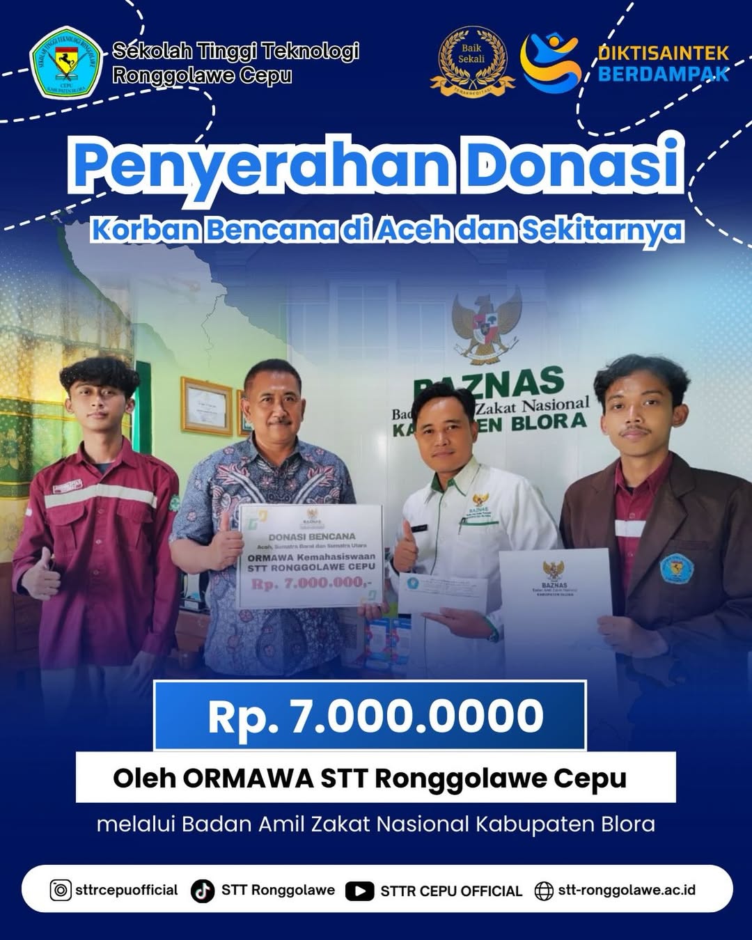 Organisasi Kemahasiswaan STT Ronggolawe Cepu Salurkan Donasi untuk Korban Bencana Alam